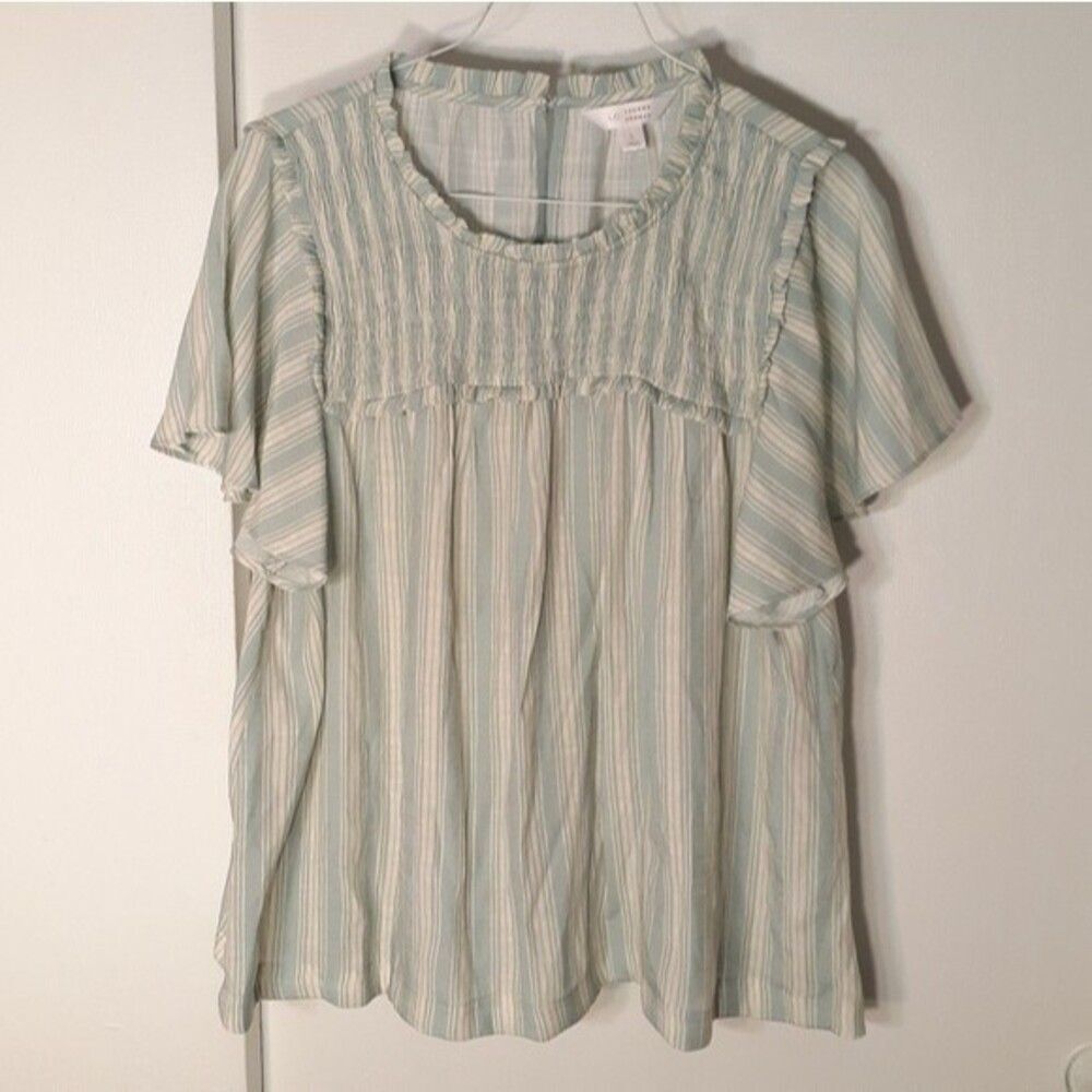 Lauren Conrad shirt blouse summer top l large aqua soft girl summer striped
